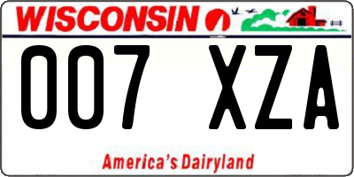 WI license plate 007XZA