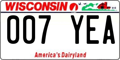 WI license plate 007YEA