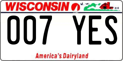 WI license plate 007YES