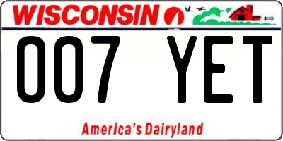 WI license plate 007YET