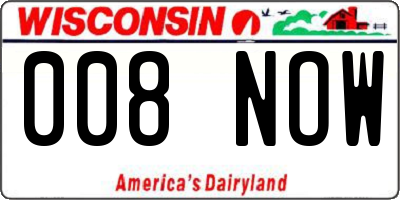 WI license plate 008NOW