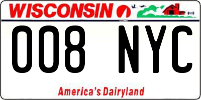 WI license plate 008NYC