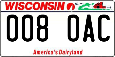 WI license plate 008OAC