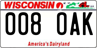 WI license plate 008OAK