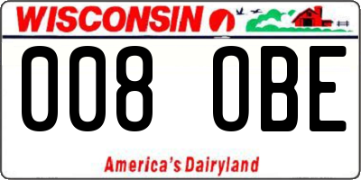 WI license plate 008OBE
