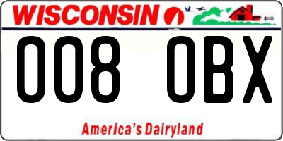 WI license plate 008OBX