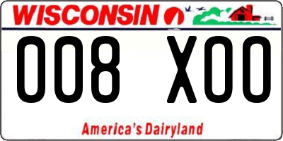 WI license plate 008XOO