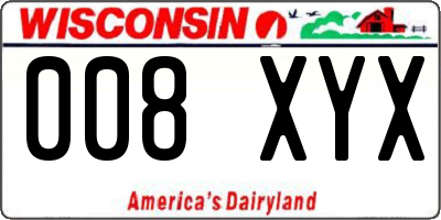 WI license plate 008XYX