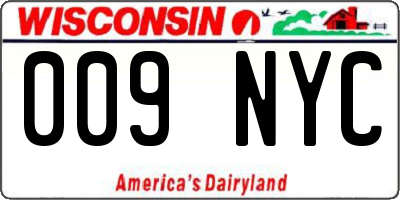 WI license plate 009NYC