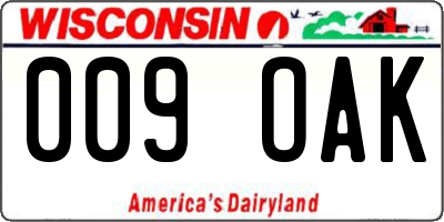 WI license plate 009OAK