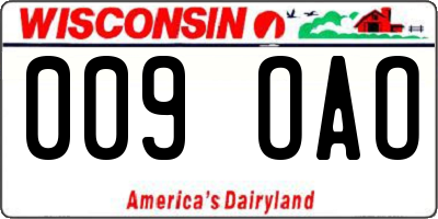 WI license plate 009OAO