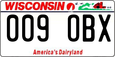 WI license plate 009OBX