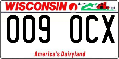 WI license plate 009OCX
