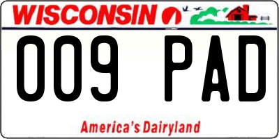 WI license plate 009PAD