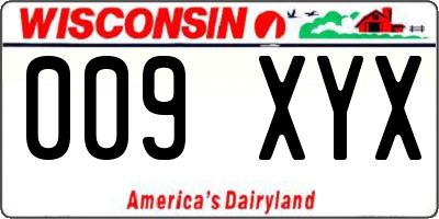 WI license plate 009XYX