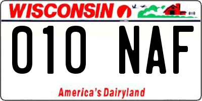 WI license plate 010NAF
