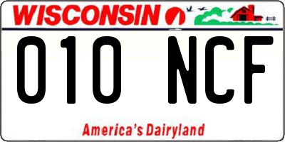WI license plate 010NCF