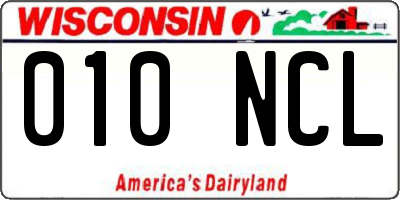 WI license plate 010NCL