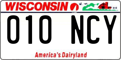 WI license plate 010NCY
