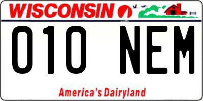 WI license plate 010NEM