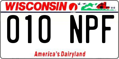 WI license plate 010NPF