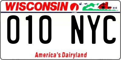 WI license plate 010NYC