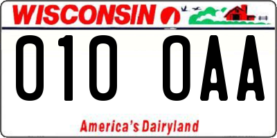 WI license plate 010OAA