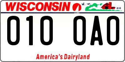 WI license plate 010OAO