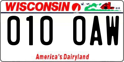 WI license plate 010OAW
