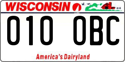 WI license plate 010OBC