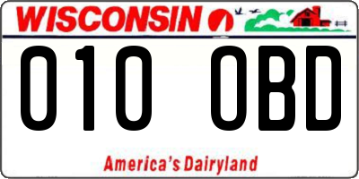 WI license plate 010OBD