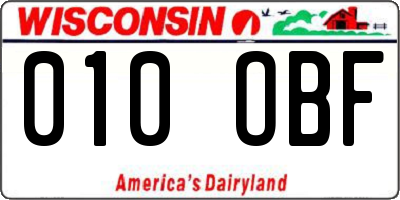 WI license plate 010OBF
