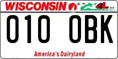 WI license plate 010OBK