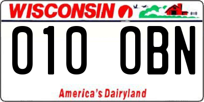 WI license plate 010OBN