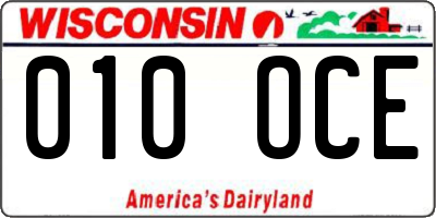 WI license plate 010OCE
