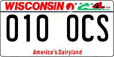 WI license plate 010OCS
