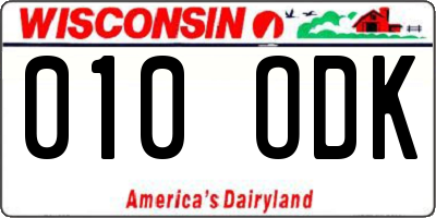 WI license plate 010ODK
