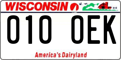 WI license plate 010OEK