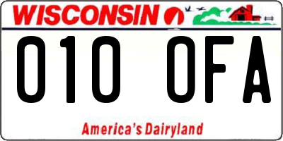 WI license plate 010OFA