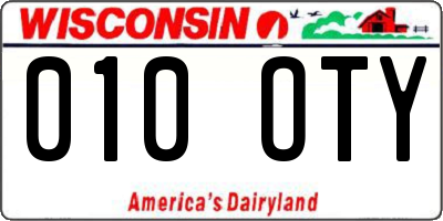 WI license plate 010OTY