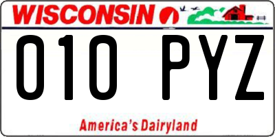 WI license plate 010PYZ