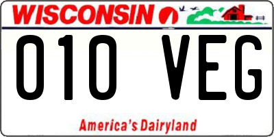 WI license plate 010VEG