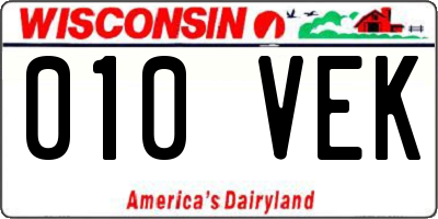 WI license plate 010VEK