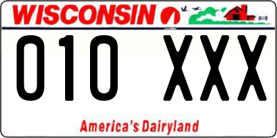 WI license plate 010XXX