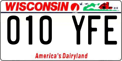 WI license plate 010YFE