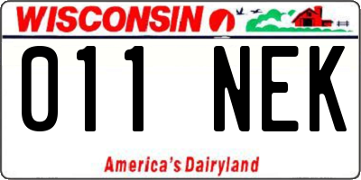 WI license plate 011NEK
