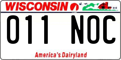 WI license plate 011NOC