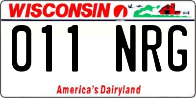 WI license plate 011NRG