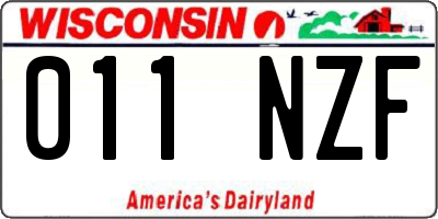 WI license plate 011NZF