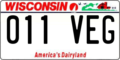 WI license plate 011VEG